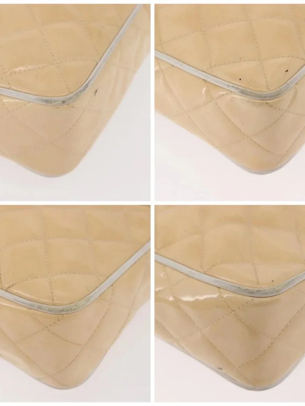 CHANEL Matelasse Chain Shoulder Bag Patent Leather Ivory Gold CC Auth BA13017